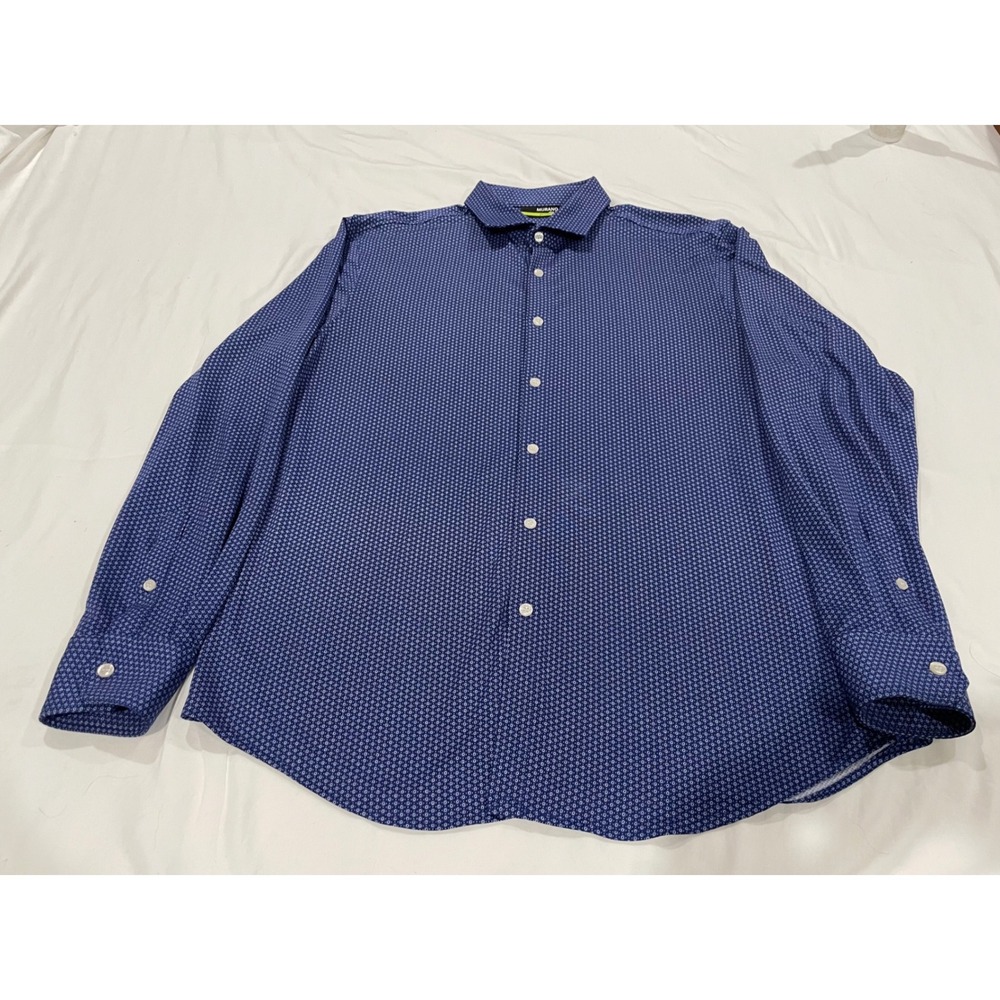 Murano Performance Slim Fit Shirt Mens XL Navy Blue Geometric Print Stretch